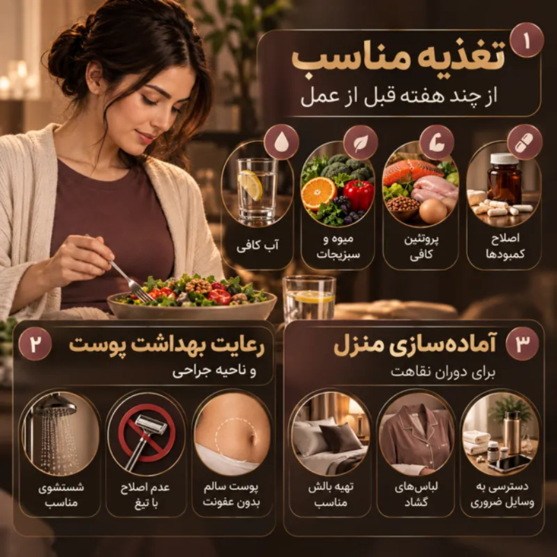 اقدامات قبل از ابدومینوپلاستی کدامند؟